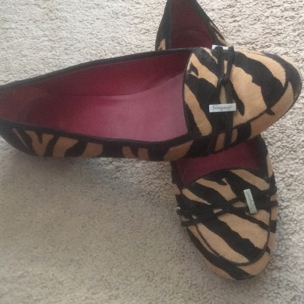 Salvatore ferragamo horse hair animal print flats